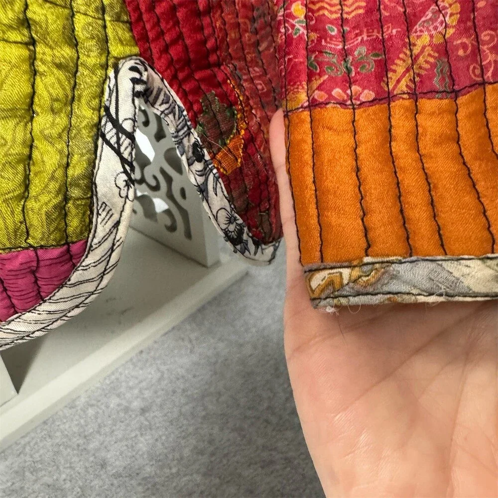 Sacred Threads Womens Silk Patchwork Quilted Jacket Size S Mandarin Collar Boho - Picture 3 of 16